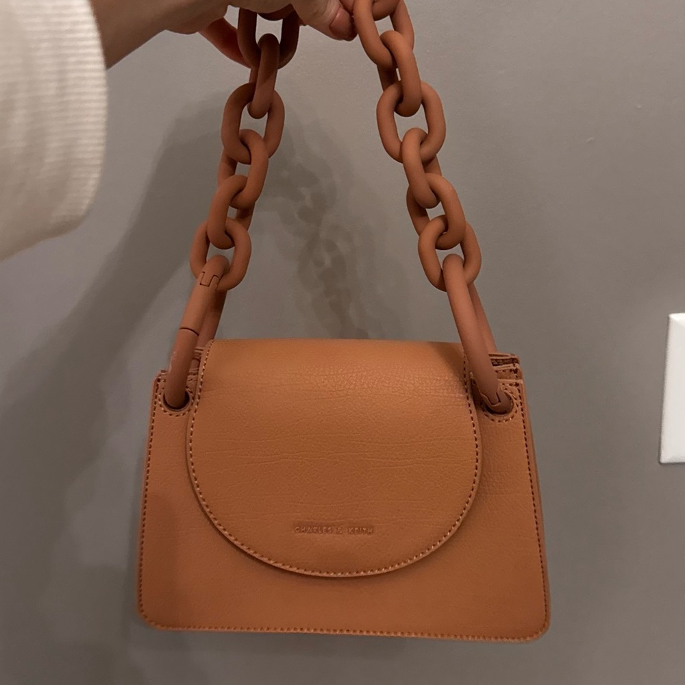 Charles & Keith Handbag Chain Handle Tan Leather Bag